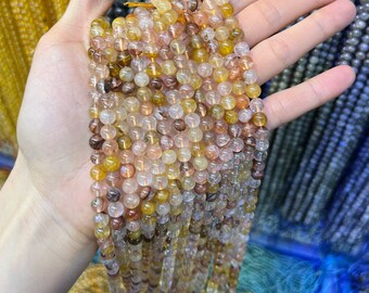 Natural Gold Healer Quartz Beads: Grade AA Yellow Gemstone, Bulk Options