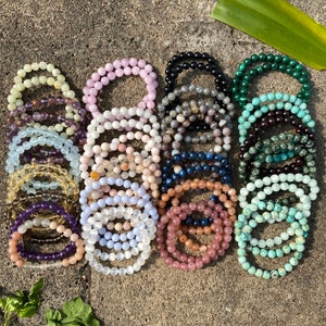 Natural Crystal Bracelet,Round Beads Stretchy,6mm 8mm 10mm Handmade Crystal Bracelets , Healing Crystal Bracelet,Labradorite/Malachite