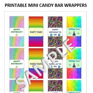 Printable Birthday Mini Candy Wrappers - Instant Download - Birthday Party Printable