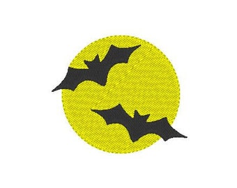 Halloween Bats and Moon Machine Embroidery Design - 4 Sizes - Bats and Full Moon Silhouette Design - Instant Download