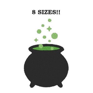 May include: Black cauldron with green bubbling liquid and green stars, with the text "8 SIZES!!" above it.