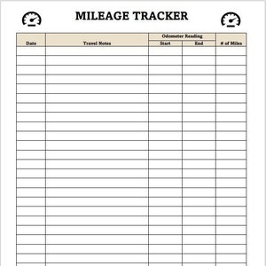 Mileage Tracker - Mileage Log - Printable , PDF File