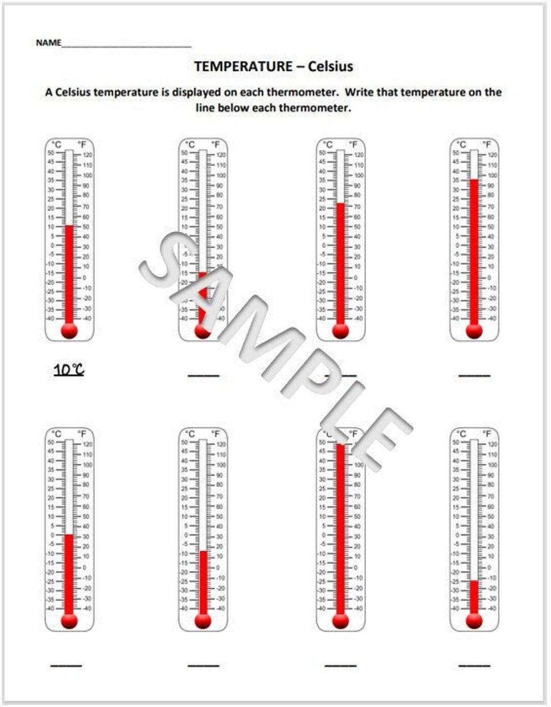 Printable Temperature Worksheets Celsius And Fahrenheit Etsy