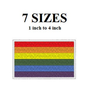 May include: Rainbow pride flag embroidery design in 7 sizes, from 1 inch to 4 inches.