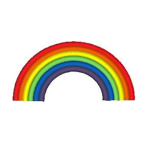 May include: A rainbow with seven colors: red, orange, yellow, green, blue, indigo, and violet. The rainbow is curved and has a white background.