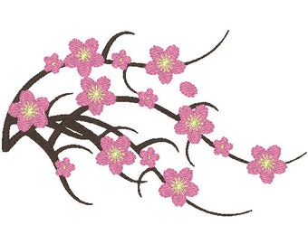 Cherry Blossoms Machine Embroidery Design - 2 Sizes - Cherry Tree Flower Embroidery Design - Instant Download