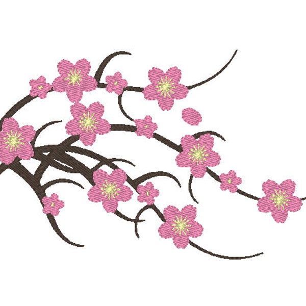 Cherry Blossoms Machine Embroidery Design - 2 Sizes - Cherry Tree Flower Embroidery Design - Instant Download