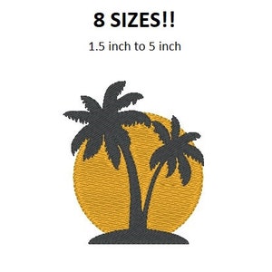 Palm Trees Machine Embroidery Design - 8 Sizes - Palm Trees at Sunset Silhouette Design - Instant Download