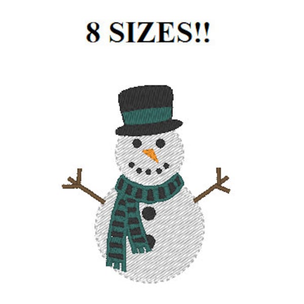 Snowman Machine Embroidery Design - 8 Sizes - Winter Snowman Embroidery Design - Instant Download