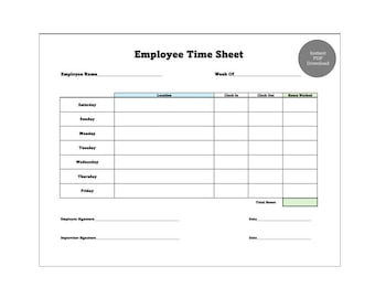 Weekly Time Sheet Fillable - Etsy UK