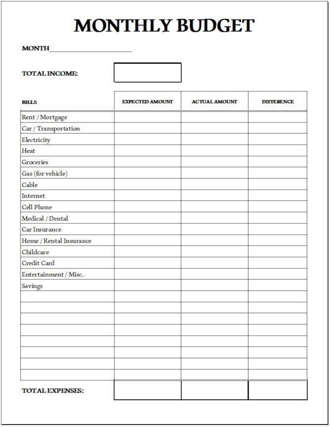 Printable Simple Monthly Budget, PDF File, Monthly Expenses Printable ...