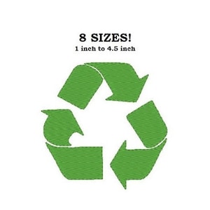 May include: Green recycle symbol with three arrows forming a triangle. 8 sizes! 1 inch to 4.5 inch.