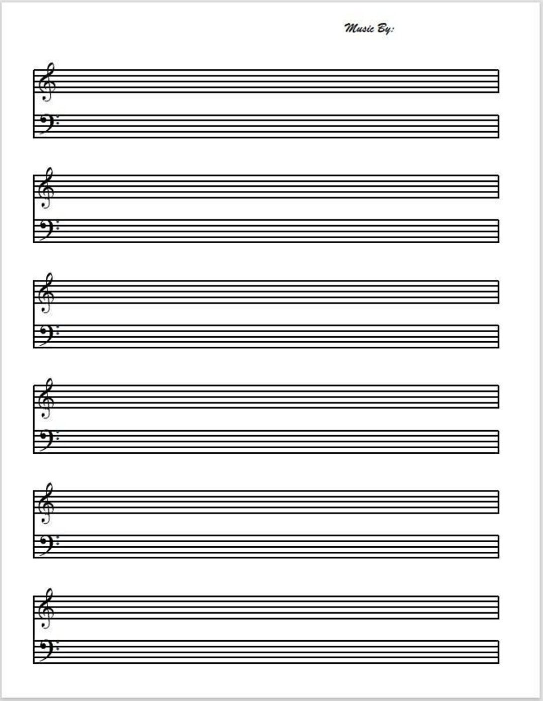 Printable Blank Sheet Music Manuscript Paper, 12 Stave, Printable PDF  Instant Download, Piano Staff Paper, A4 & US Letter 