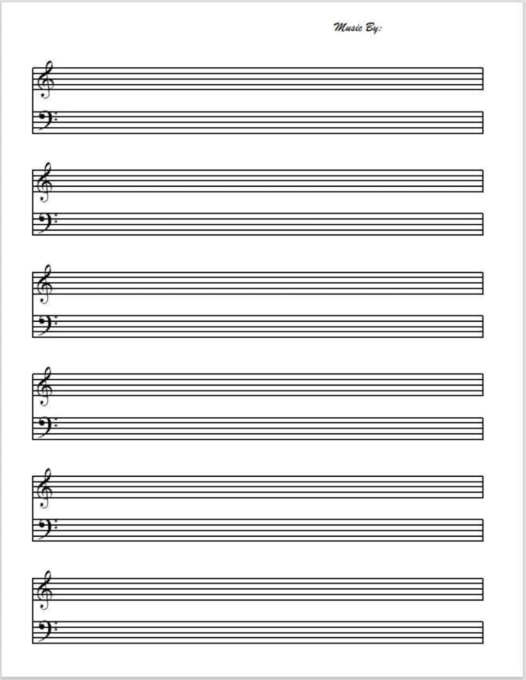 Printable Blank Sheet Music Manuscript Paper, 12 Stave, Printable PDF  Instant Download, Piano Staff Paper, A4 & US Letter 