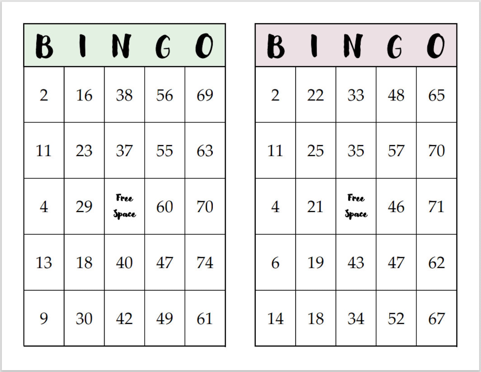 Printable BINGO Cards, PDF File, 40 Cards 20 Sheets Prints on 8 1/2 X