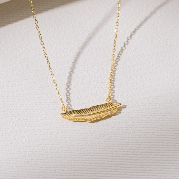 Gold Feather Charm Necklace,18k Gold Feather,Gold Chain Necklace,Best Gift For Her