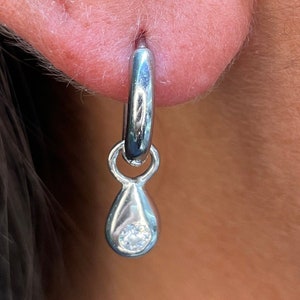 Teardrop Silver Charm Earrings 925 Sterling Silver Dangle Earrings Teardrop Huggie hoop Drop Earrings Gift for her image 1