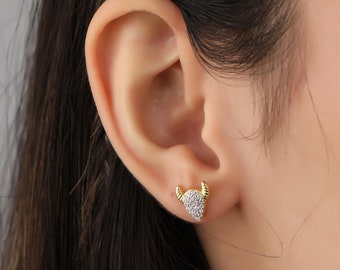 Gold Buffalo Stud Earrings | 925 Sterling Silver Gold Plated Earrings | Animal Lover Gift | Minimalist Style Earrings | Gift for her