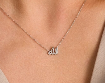 Silver Allah Necklace,Religious Pendant Necklace,Dainty Sterling Silver Necklace,Arabic Alhamdulillah Calligraphy Necklace