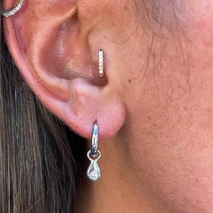 Teardrop Silver Charm Earrings 925 Sterling Silver Dangle Earrings Teardrop Huggie hoop Drop Earrings Gift for her image 6