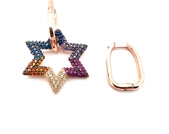 Dainty Star Hoop | Multi-Color Star Huggie Hoop | CZ Dainty Earrings | Starburst | Dangle earrings | Tiny Gold Hoops | Tiny Silver Hoops