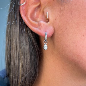 Teardrop Silver Charm Earrings 925 Sterling Silver Dangle Earrings Teardrop Huggie hoop Drop Earrings Gift for her image 4