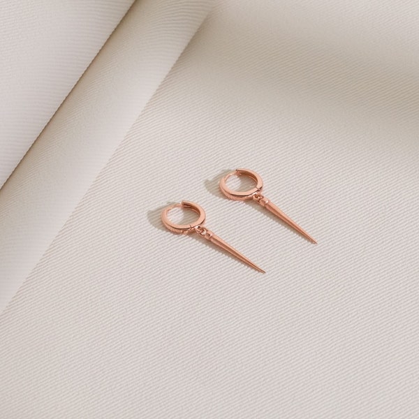 Rose Gold Long Spike Drop Earring | Spike Charm Huggie Hoop Earrings | Tiny Hoop Earrings | Dangle Earrings | Gift for her