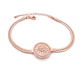 Cubic Zirconia Diamond Charm Bracelet | Sterling Silver Adjustable Bracelet for Women | Gift For Her | Rose Gold Chain Bracelet