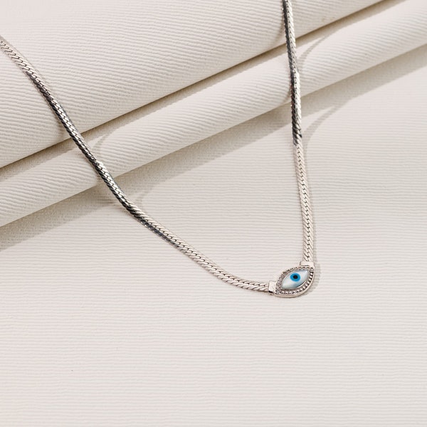 925 Sterling Silver Evil Eye Necklace | Sterling Silver Eye Jewelry Gift | Blue Evil Eye Necklace | Silver Evil Eye Jewelry | Gift for her