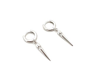 Spike Charm Huggie Hoop Earrings | Sterling Silver Spike Earring | Tiny Hoop Earrings | Dangle earrings | Bridesmaid Gift | Gift for Her