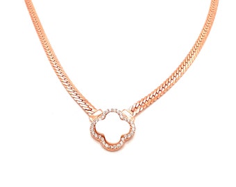 Hochwertige Kleeblatt-Halskette aus Perlmutt | Valentinstagsgeschenk für Sie | Halskette aus 925er-Sterlingsilber mit Roségold und Vergoldung