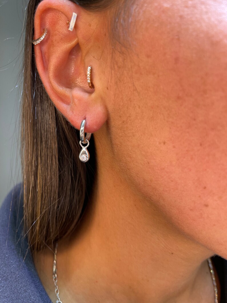 Teardrop Silver Charm Earrings 925 Sterling Silver Dangle Earrings Teardrop Huggie hoop Drop Earrings Gift for her image 5