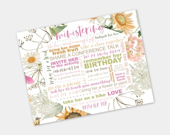 Ministering Ideas printable for relief society ways to serve printable PDF ministering sheet 8.5x11 PDF file, 2 and 6 to page