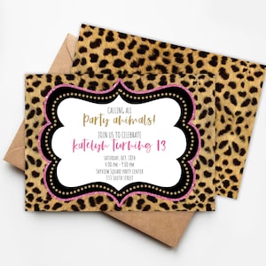 Editable Cheetah birthday invitation, cute modern cheetah print any age invitation, easy editable wording for any occasion, pink glitter