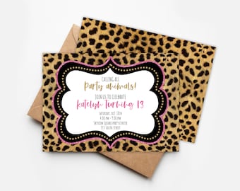 Editable Cheetah birthday invitation, cute modern cheetah print any age invitation, easy editable wording for any occasion, pink glitter
