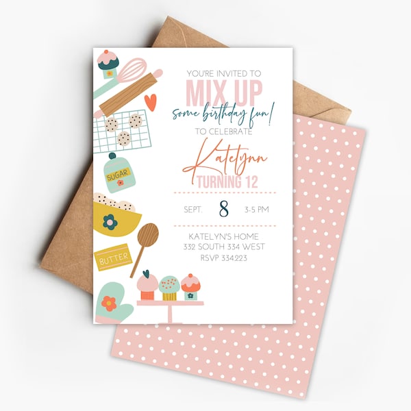 Baking Party Invitation, Cute editable fast invitation for cupcake baking birthday, edit with JetTemplate fast and easy, modern simple bake