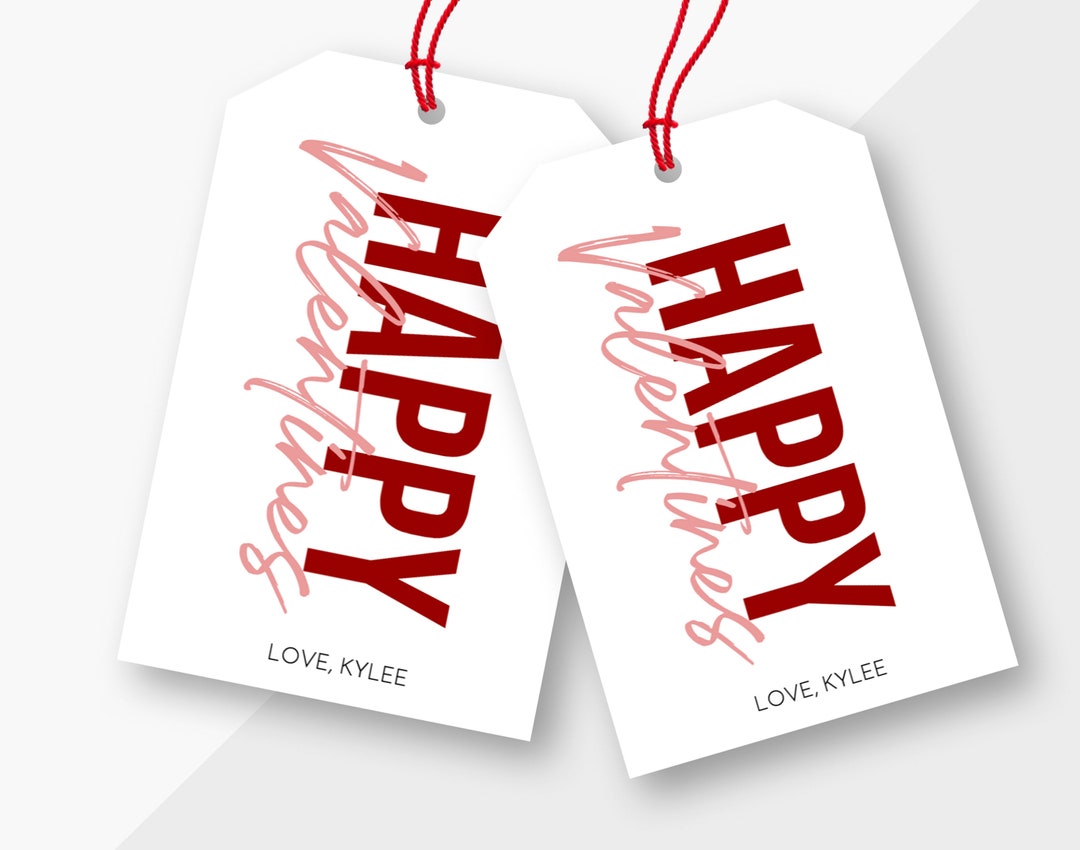 EDITABLE Valentines Tag, Cute Happy Valentines Printable Red and Pink ...