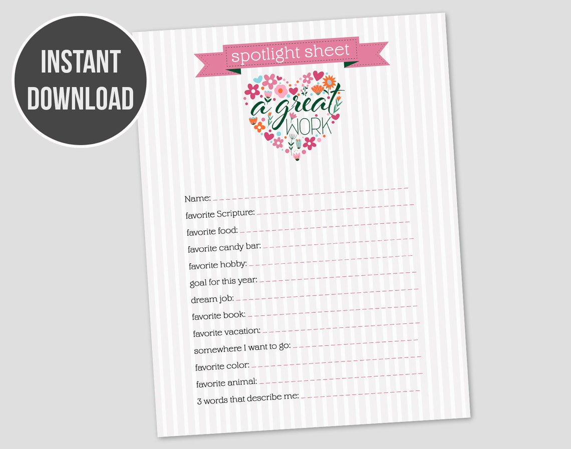 Young Womens Spotlight Printable Full Page Spotlight Sheet Etsy