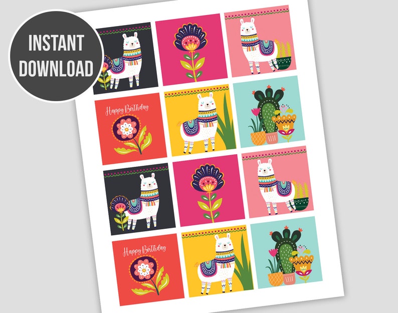 Llama Happy Birthday Cupcake Toppers Llama Happy Birthday Etsy