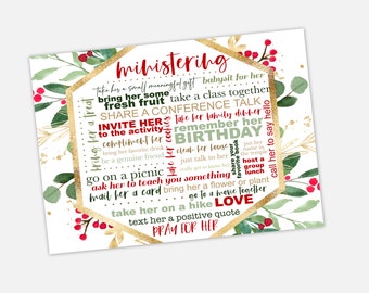 Ministering Christmas Ideas printable for relief society, relief society ways to serve printable PDF file ministering sheet 8.5x11 PDF file
