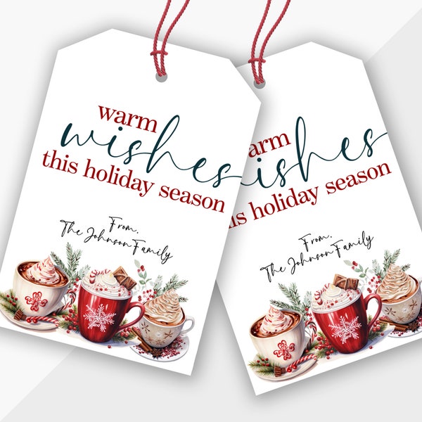 EDITABLE Hot chocolate  tag CUSTOM wording, cute hot chocolate tag for gifts, printable digital easy to edit red white green Christmas tags