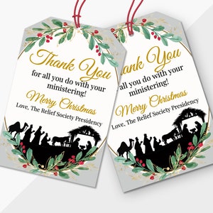 Editable tags or print as shown instant download Nativity Christmas Tags, Editable easy to print and edit, Modern Black red hollyberries