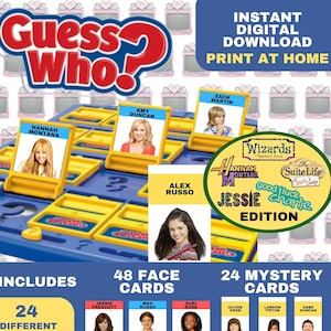 Guess Who "Throwback TV"-editie thuis afdrukken Digitale gamekaarten downloaden (Hannah Montana, Wizards Waverly, Suite Life, bordspel, cadeau)