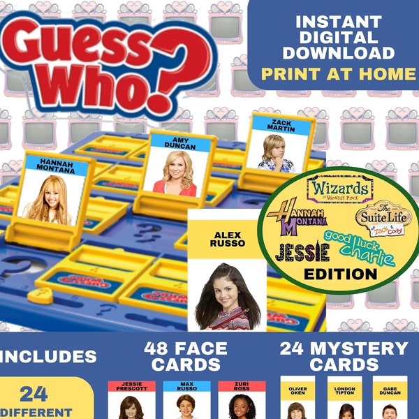 Guess Who "Throwback TV" Edition Print at Home Digital Download Game Cards (Hannah Montana, Wizards Waverly, Suite Life, Board Game, Gift,)