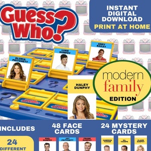 Carte da gioco "Indovina chi" "Modern Family" in edizione stampabile a casa, download digitale (gioco da tavolo, regalo, fai da te, famiglia, TV, serie, artigianato, celebrità)