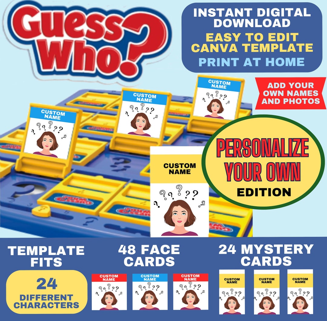 Personalized Guess Who Template Make & Print at Home Digital Download Personalized Guess Who Template Make & Print at Home Digital Download