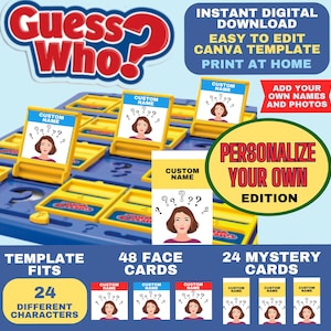 Personalisierte Guess Who Vorlage: Make & Print at Home Digitaler Download Spielkarten (Brettspiel, Geschenk, DIY, Familie, Weihnachten, Individuell, B-Day)