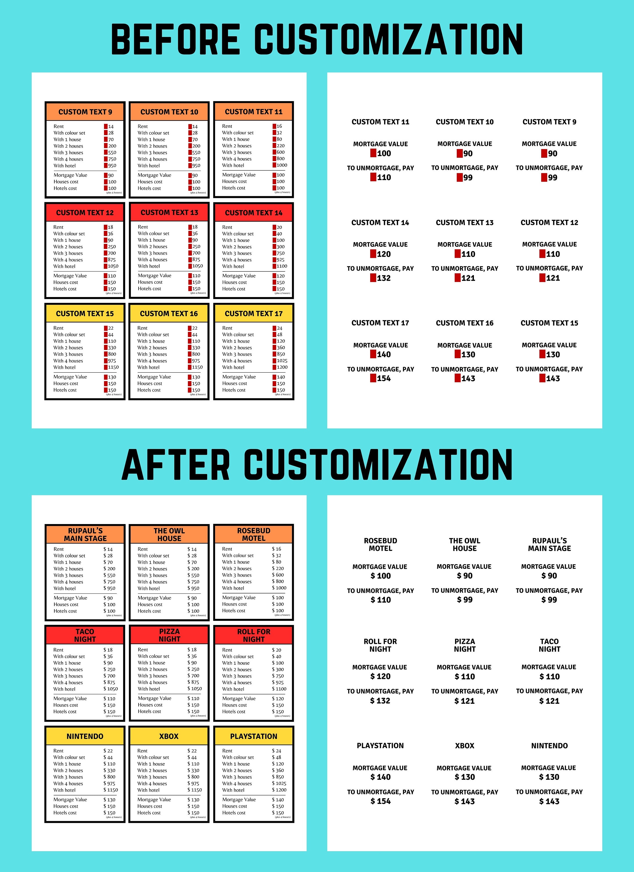 Customopoly DIY Template - Personalized Full Monopoly Board Game With ...