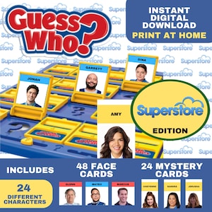 Guess Who "Superstore" Edition Print at Home Digital Download Game Cards (Board Game, Gift, DIY, Family, TV, Series, Craft, Celebrity)
