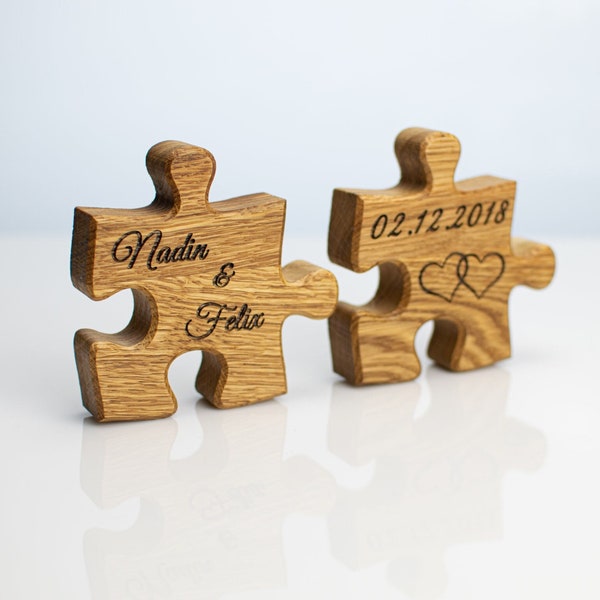 Two Piece Wooden Puzzle, Carved Wedding Gift, Personalized Name Puzzle, Romantic Anniversary Keepsake, Custom Relationship Date Gift